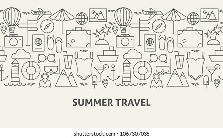 Summer Travel Banner Concept. Vector Illustration of Line Web Design.