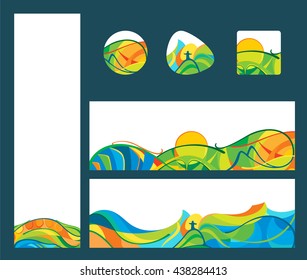 Summer travel - banners and buttons set, vector template for web, print and other projects. Latin America landscapes