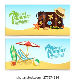 Summer travel banners. Tropic vacation background design.
