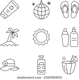 Summer, travel, beach, icon collection thin line.