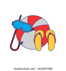 Summer and travel beah ball flip flops and diving mask cartoons vector illustration graphic design