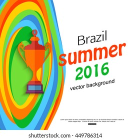 Summer travel brazil background for sport banner, poster, flyer, brochure with winner cap. Vector eps 10 format.