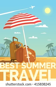 Summer travel. Bright, colorful poster to advertise travel packages to sea. Vector illustration.