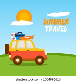 Summer Travel Car Vector Illustration for Poster Design and Another Purpose