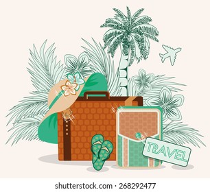 Summer travel  card, vector illustration 