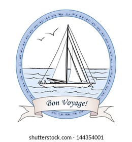 Summer travel card Yacht club ocean background Nautical Sea boat