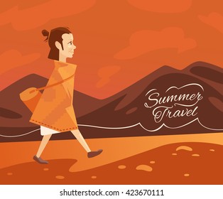 Summer travel cartoon style vector illustration.
