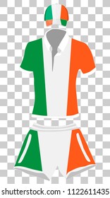 summer travel clothes set: shirt, baseball cap and shorts in United Kingdome flag colors. vector drawing illustration
