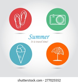 Summer and travel color icon set. Vector illustration.
