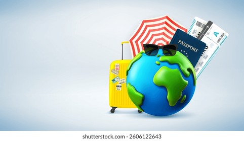 Summer travel concept with the Earth and travel elements