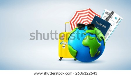 Summer travel concept with the Earth and travel elements
