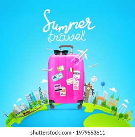 Summer travel concept with landscape and transport
