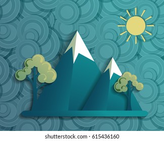 Summer travel concept vector background. Design elements. Mountains with green trees  illustration over seamless pattern. Eps10