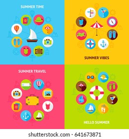 Summer Travel Concepts Set. Vector Illustration of Sea Holiday Infographic Circle with Flat Icons.