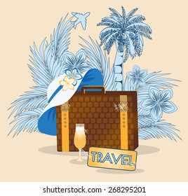 Summer travel congratulations card, vector illustration 