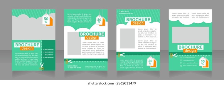 Summer travel deal with coupon clipping blank brochure design. Template set with copy space for text. Premade corporate reports collection. Editable 4 paper pages. Ubuntu Bold, Regular fonts used