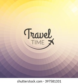 Summer travel Design. Blurred pixelate background. Travel time Typography.