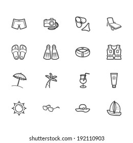 summer travel element vector black icon set on white background