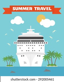 Summer Travel Flat background with ship .Vector illustration