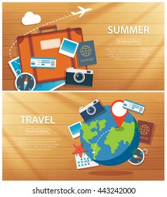 summer and travel flat banner background template