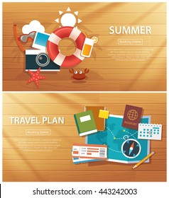 summer and travel flat banner background template