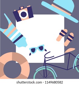 Summer and travel flat banner template. Vacations graphic design, vector illustration