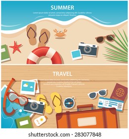 summer and travel flat banner template