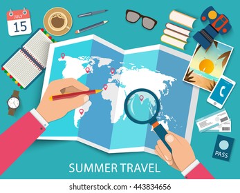 Summer travel. Flat design.