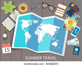 Summer travel. Flat design.