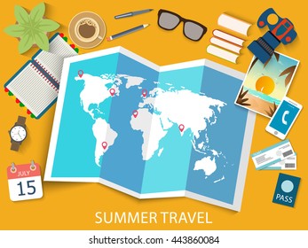 Summer travel. Flat design.