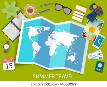 Summer travel. Flat design.