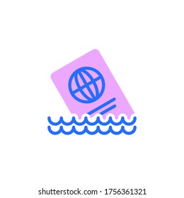 Summer travel flat icon, vector sign, passport and sea waves colorful pictogram isolated on white. Symbol, logo illustration. Flat style design