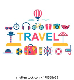 summer travel flat vector icons