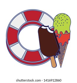 Summer and travel float and with ice creams cartoons vector illustration graphic design