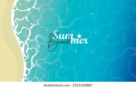 Summer travel flyers with beach items and wave. Top view. Vector illustration. Tropical beach poster. Vector illustration.