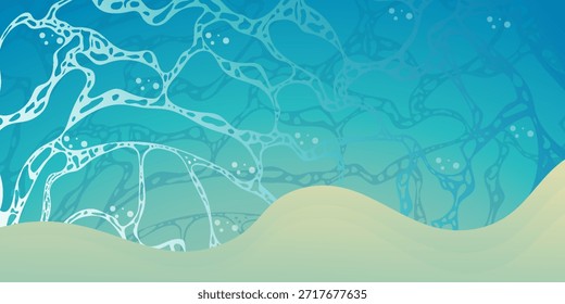 Volantes de viaje de verano con artículos de playa y olas. Vista superior. Ilustración vectorial. Afiche de playa tropical. Ilustración vectorial.