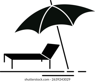 A summer travel glyph icon featuring sunshine, a suitcase, palm trees, and waves symbolizing adventure, relaxation, and tropical destinations under the warm sun