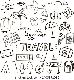 Summer Travel Hand Drawn Outline Icons Collection