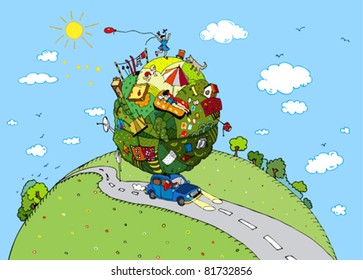 Summer travel of a happy family