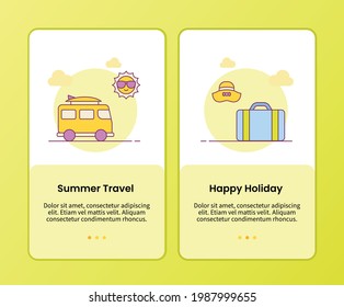 summer travel happy holiday campaign for onboarding mobile apps application banner template with filled color style