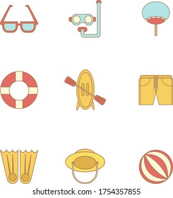 Summer travel icon set vector concept, over the white background