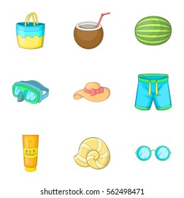 Summer travel icons set. Cartoon illustration of 9 summer travel vector icons for web