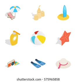 Summer travel icons set. Isometric 3d illustration of 9 summer travel vector icons for web