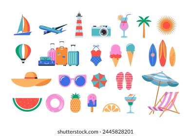 Summer, travel icons set. Vector collection of illustrations and icons