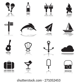 summer & travel icons set, vector.