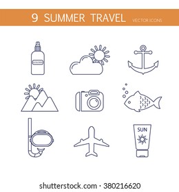 Summer travel icons set vector. 