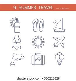 Summer travel icons set vector. 