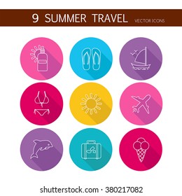 Summer travel icons set vector. 