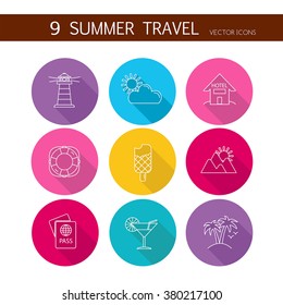 Summer travel icons set vector. 