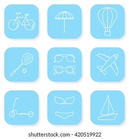 Summer and travel icons set. Vector illustration.